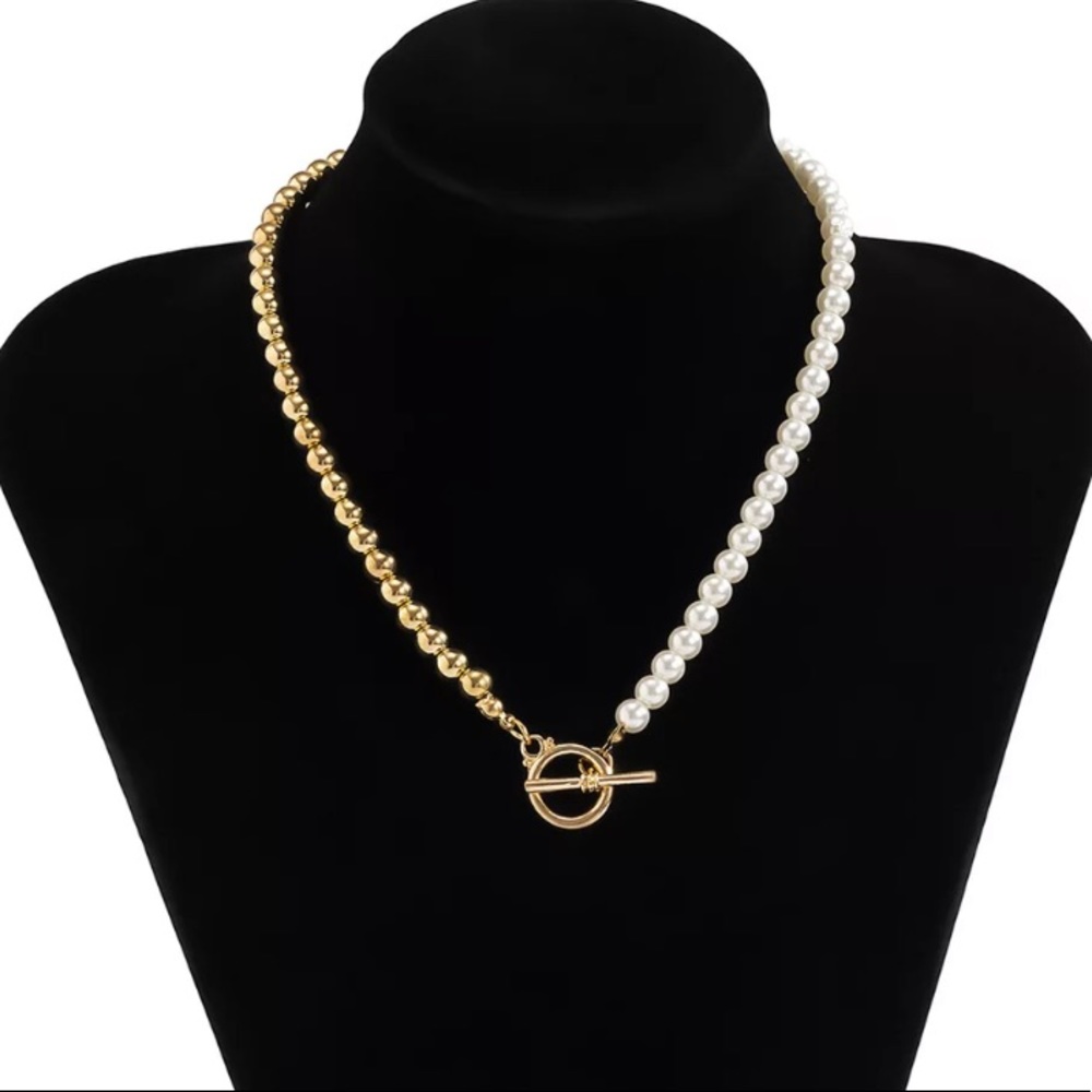 🌟 Gold  Pearl Beads Necklace Choker - Picture 4 of 4
